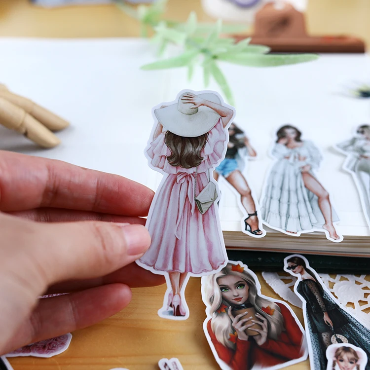 21pcs Hand Account Sticker European Girl Cute Character Decoration Material Ins Wind Translucent Mobile Phone Tool Stationery