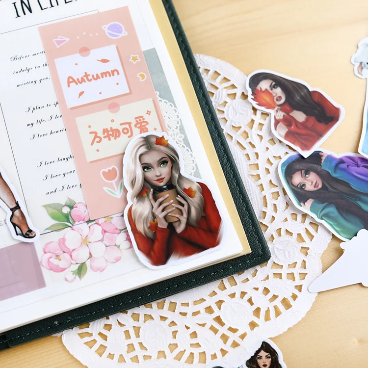 21pcs Hand Account Sticker European Girl Cute Character Decoration Material Ins Wind Translucent Mobile Phone Tool Stationery