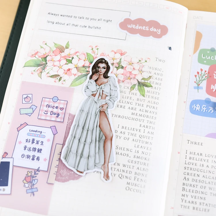 21pcs Hand Account Sticker European Girl Cute Character Decoration Material Ins Wind Translucent Mobile Phone Tool Stationery