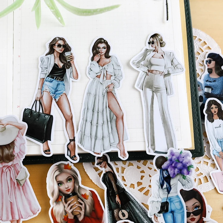 21pcs Hand Account Sticker European Girl Cute Character Decoration Material Ins Wind Translucent Mobile Phone Tool Stationery