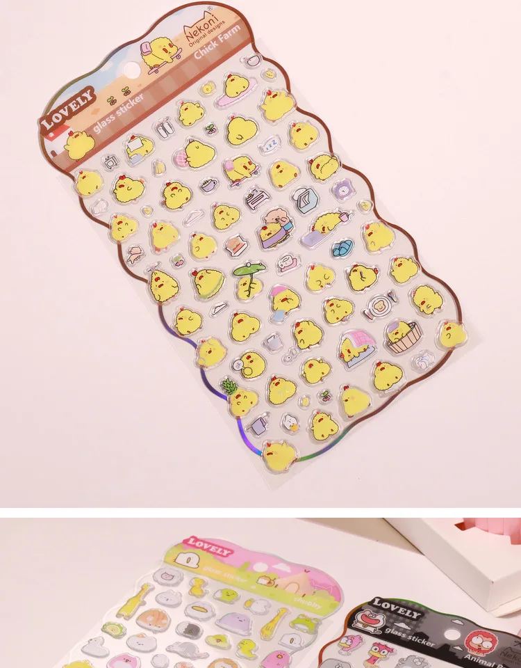 Korean Import NEKONI Lovely Rice Ball Pets Laser Glass Stickers Scrapbooking Diy Journal Sticker Stationery Decor School Gift