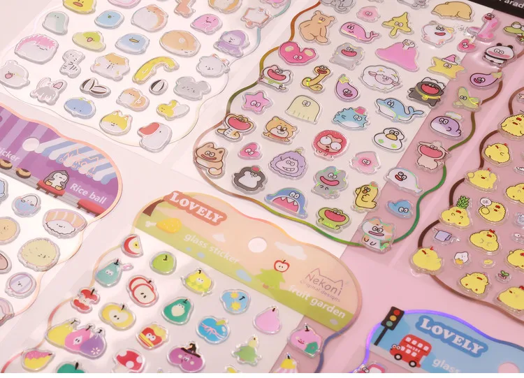 Korean Import NEKONI Lovely Rice Ball Pets Laser Glass Stickers Scrapbooking Diy Journal Sticker Stationery Decor School Gift