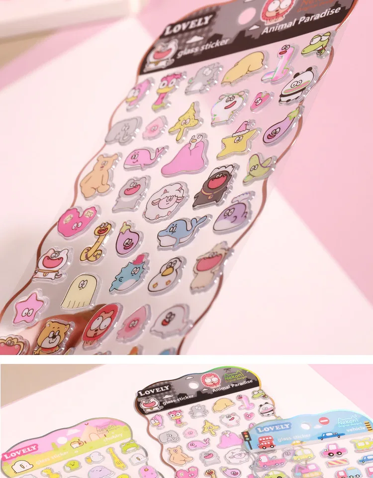 Korean Import NEKONI Lovely Rice Ball Pets Laser Glass Stickers Scrapbooking Diy Journal Sticker Stationery Decor School Gift
