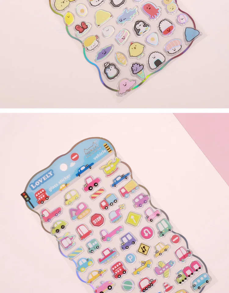 Korean Import NEKONI Lovely Rice Ball Pets Laser Glass Stickers Scrapbooking Diy Journal Sticker Stationery Decor School Gift