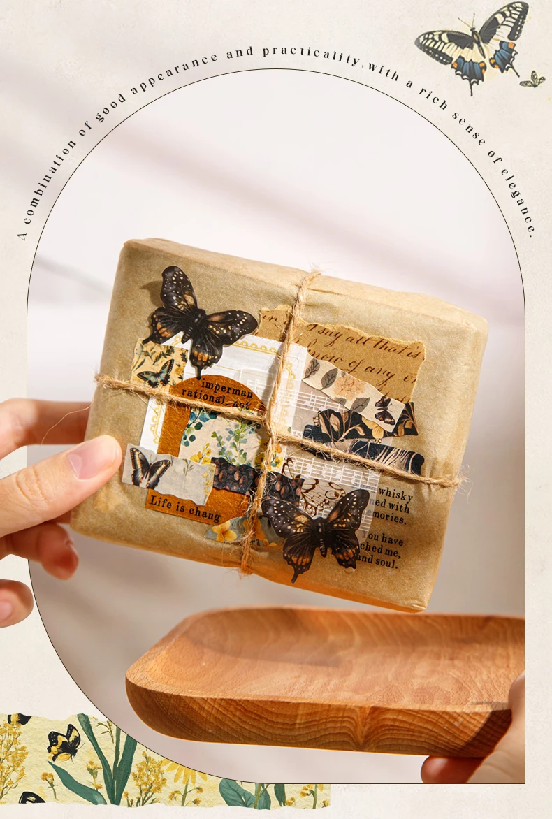 Journal GO 5x200cm Vintage Butterflies Flower Tape Stickers Handmade Fragment Scrapbooking Collage Junk Journal DIY Masking Tape