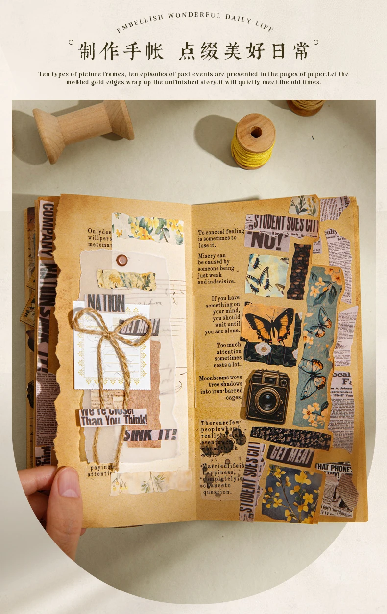 Journal GO 5x200cm Vintage Butterflies Flower Tape Stickers Handmade Fragment Scrapbooking Collage Junk Journal DIY Masking Tape