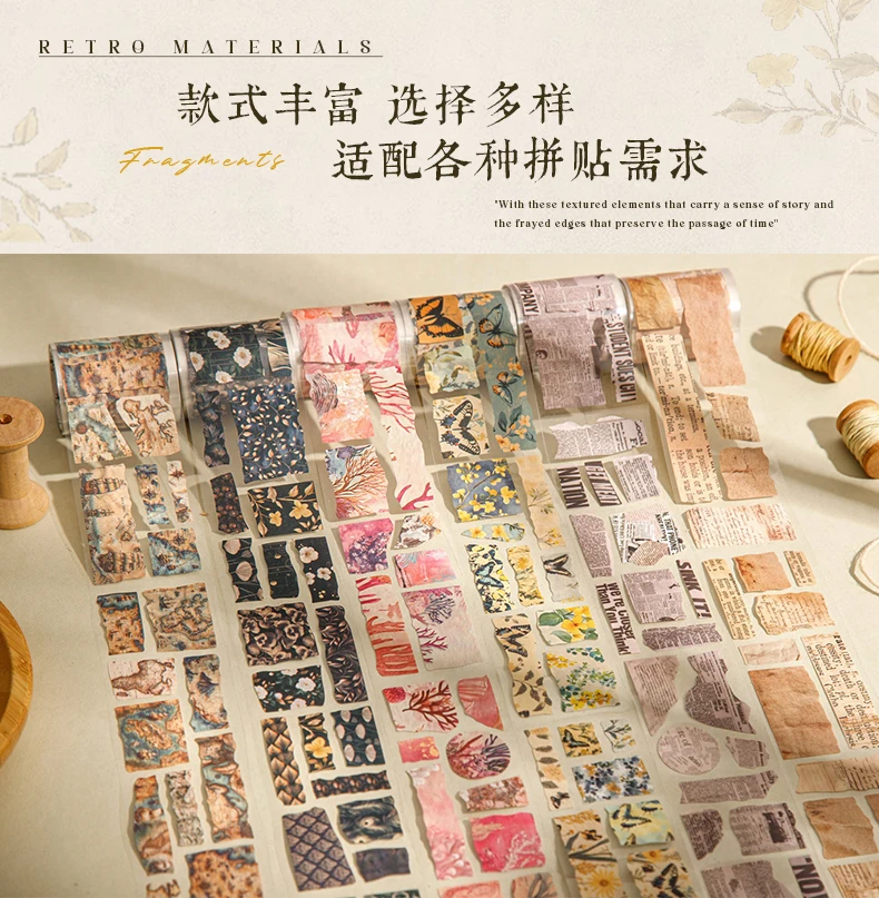 Journal GO 5x200cm Vintage Butterflies Flower Tape Stickers Handmade Fragment Scrapbooking Collage Junk Journal DIY Masking Tape