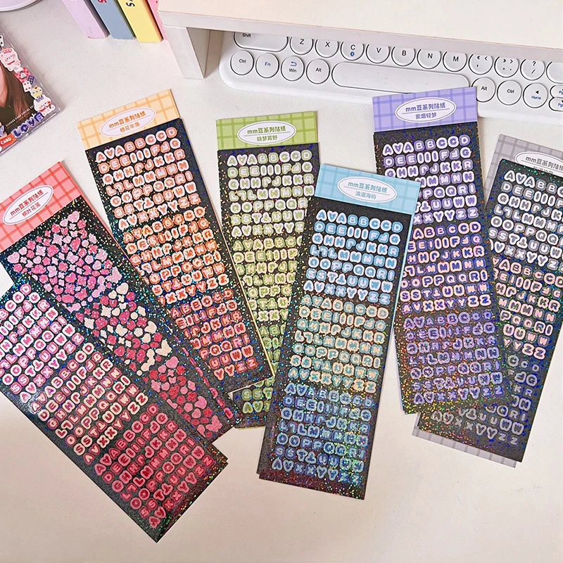 4Sheets/Pack Alphabet Sticker Bling Letter Gift Decorate Photocard Scrapbooking DIY Photo Album Stationery Supplies