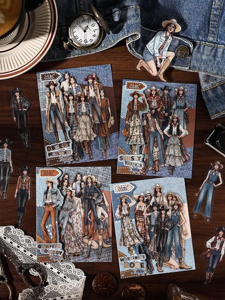 JIANWU Vintage Western Cowboy Character Landscape Material Collage Scrapbooking PET Sticker Creative DIY Journal Stationery