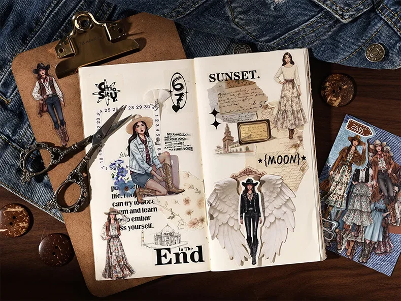 JIANWU Vintage Western Cowboy Character Landscape Material Collage Scrapbooking PET Sticker Creative DIY Journal Stationery
