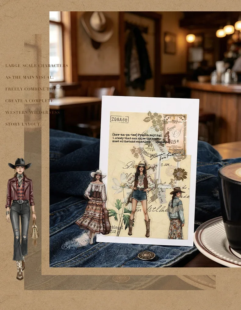 JIANWU Vintage Western Cowboy Character Landscape Material Collage Scrapbooking PET Sticker Creative DIY Journal Stationery