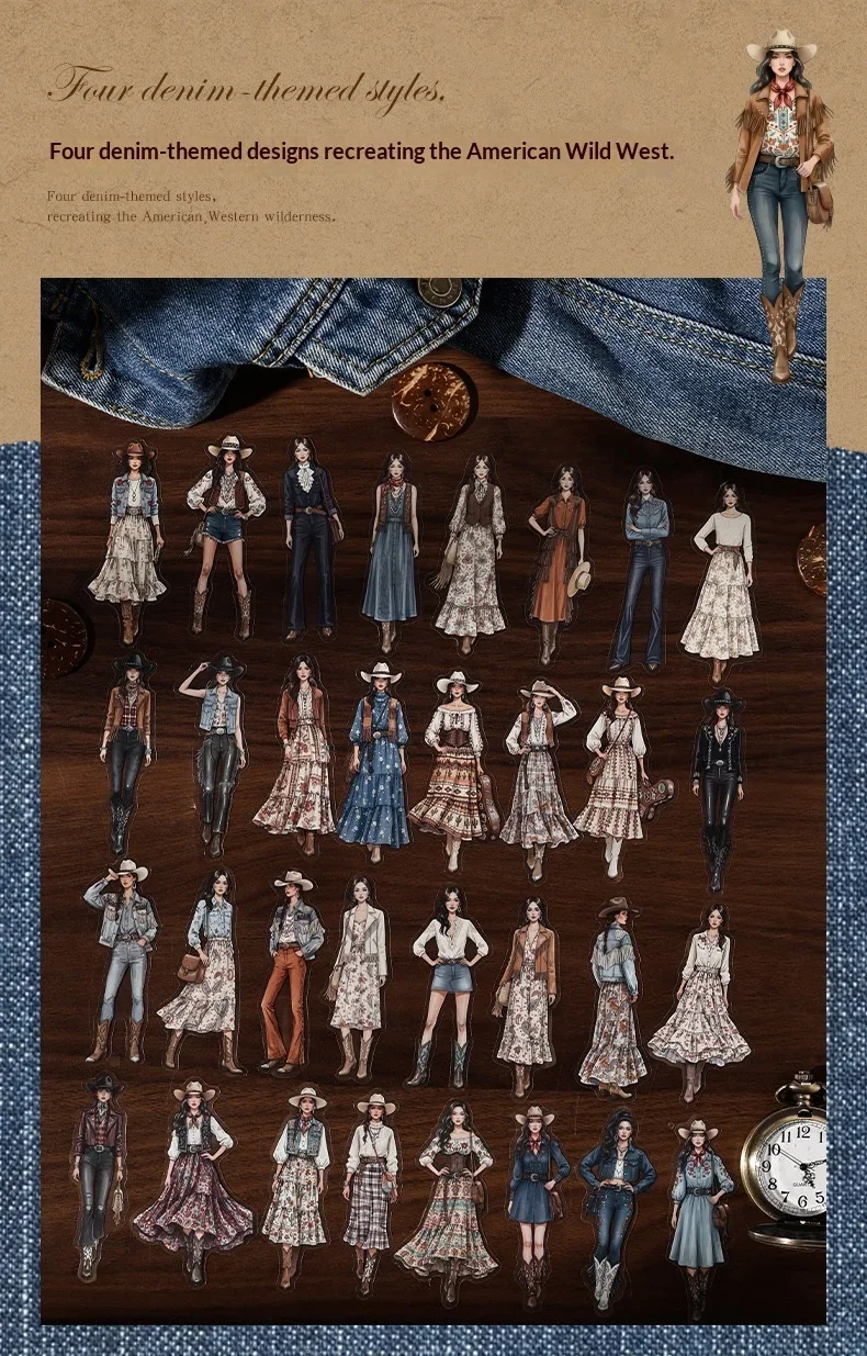 JIANWU Vintage Western Cowboy Character Landscape Material Collage Scrapbooking PET Sticker Creative DIY Journal Stationery