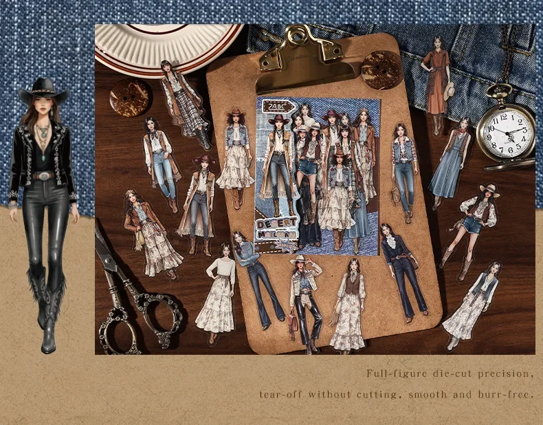 JIANWU Vintage Western Cowboy Character Landscape Material Collage Scrapbooking PET Sticker Creative DIY Journal Stationery
