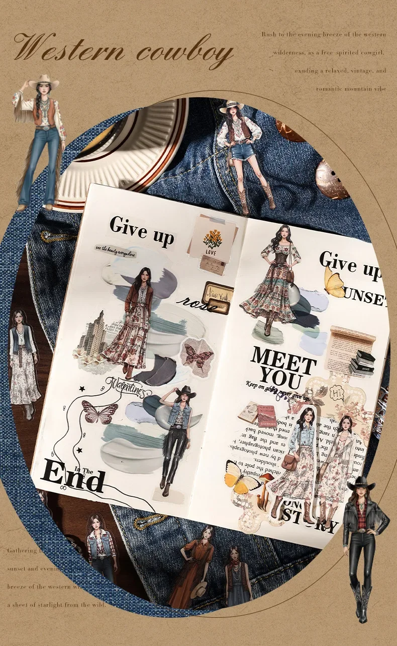 JIANWU Vintage Western Cowboy Character Landscape Material Collage Scrapbooking PET Sticker Creative DIY Journal Stationery