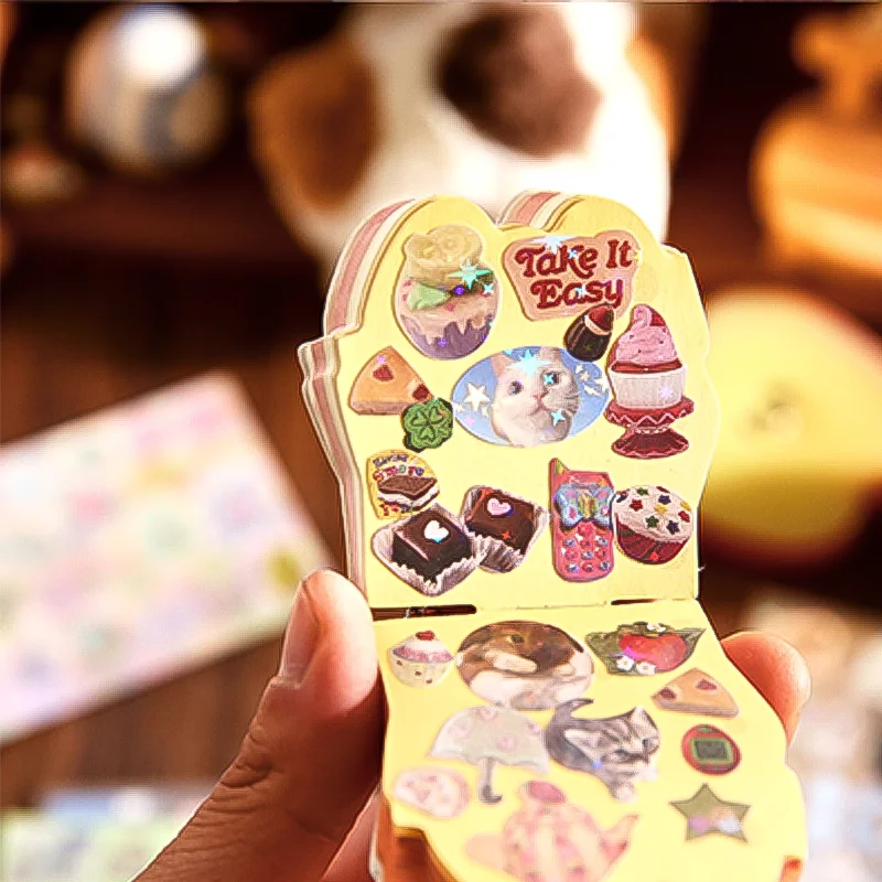 Mr. Paper 30pcs Vintage Style Pet Food Theme Sticker Book,Starry Lamination & Full Die-Cut Craft, Self-Adhesive Journal Supplies