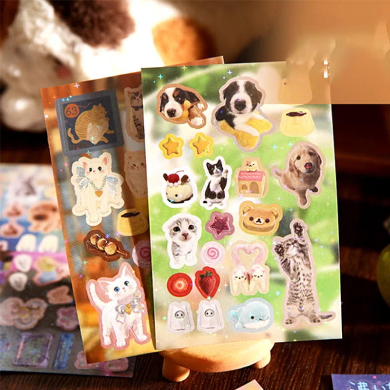 Mr. Paper 30pcs Vintage Style Pet Food Theme Sticker Book,Starry Lamination & Full Die-Cut Craft, Self-Adhesive Journal Supplies
