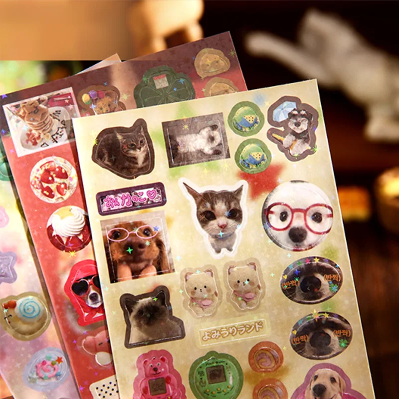 Mr. Paper 30pcs Vintage Style Pet Food Theme Sticker Book,Starry Lamination & Full Die-Cut Craft, Self-Adhesive Journal Supplies