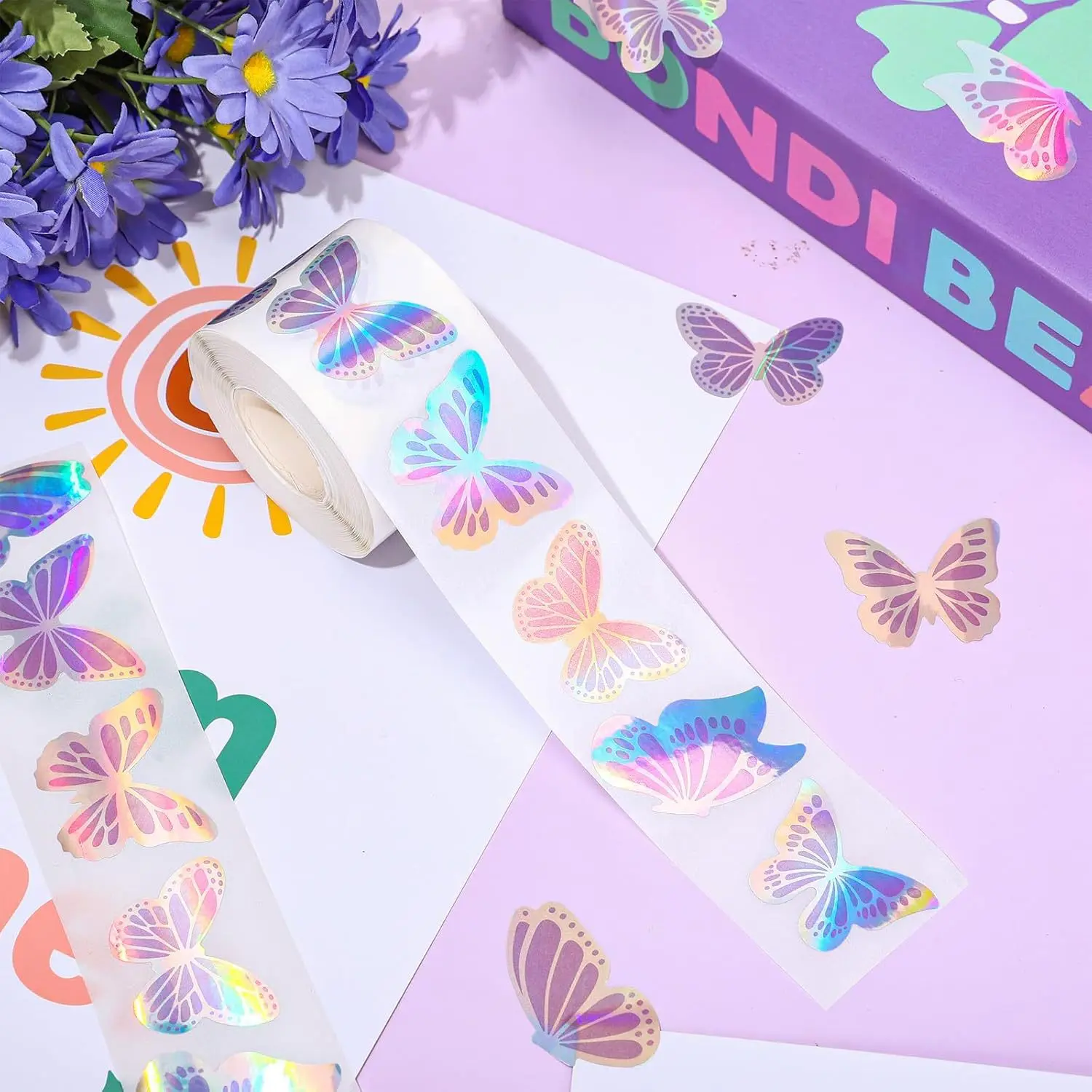 500pcs Laser Butterfly Stickers Cute Gift Box Thank You Stickers Packaging Decoration Adhesive Labels Stationery Sticker