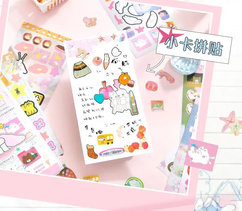Ins Hand Account Scrapbook Stickers Cartoon PET Sticker Book Diy Diary Decoration School Supply Creative Stationery Stickers