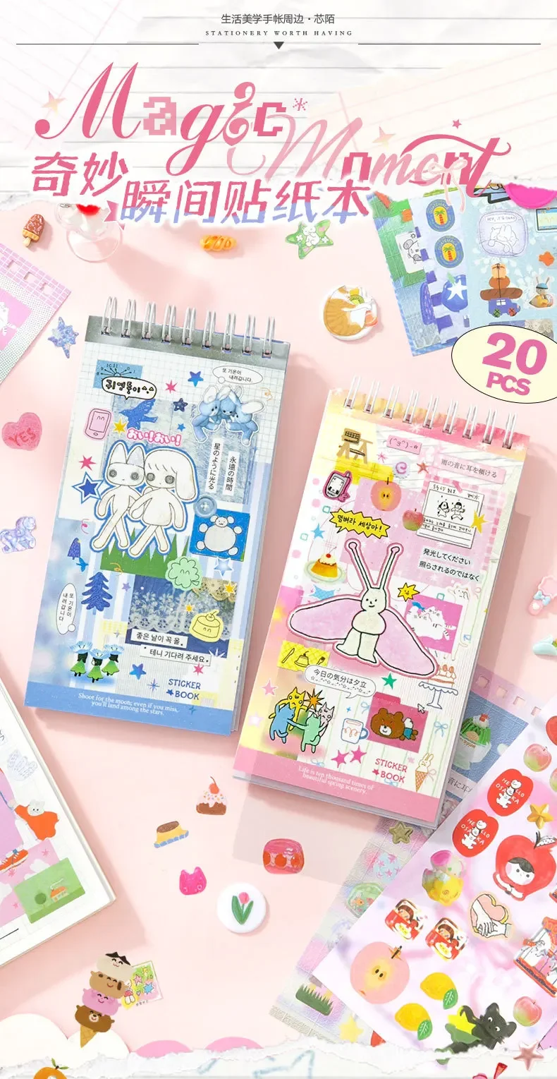 Ins Hand Account Scrapbook Stickers Cartoon PET Sticker Book Diy Diary Decoration School Supply Creative Stationery Stickers