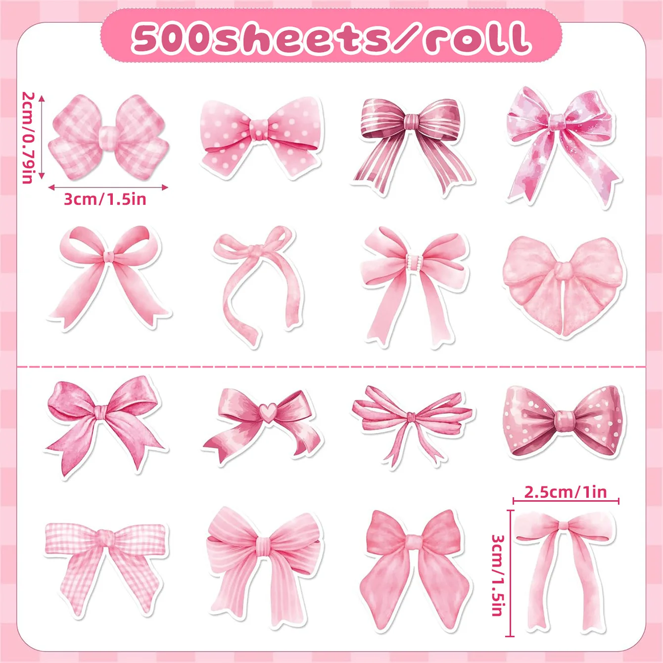 500stickers/roll 2.5cm Pink Bowknot Stickers Decoration Bows Sticker Notebook Scrapbooking Journaling gift sealing sticker