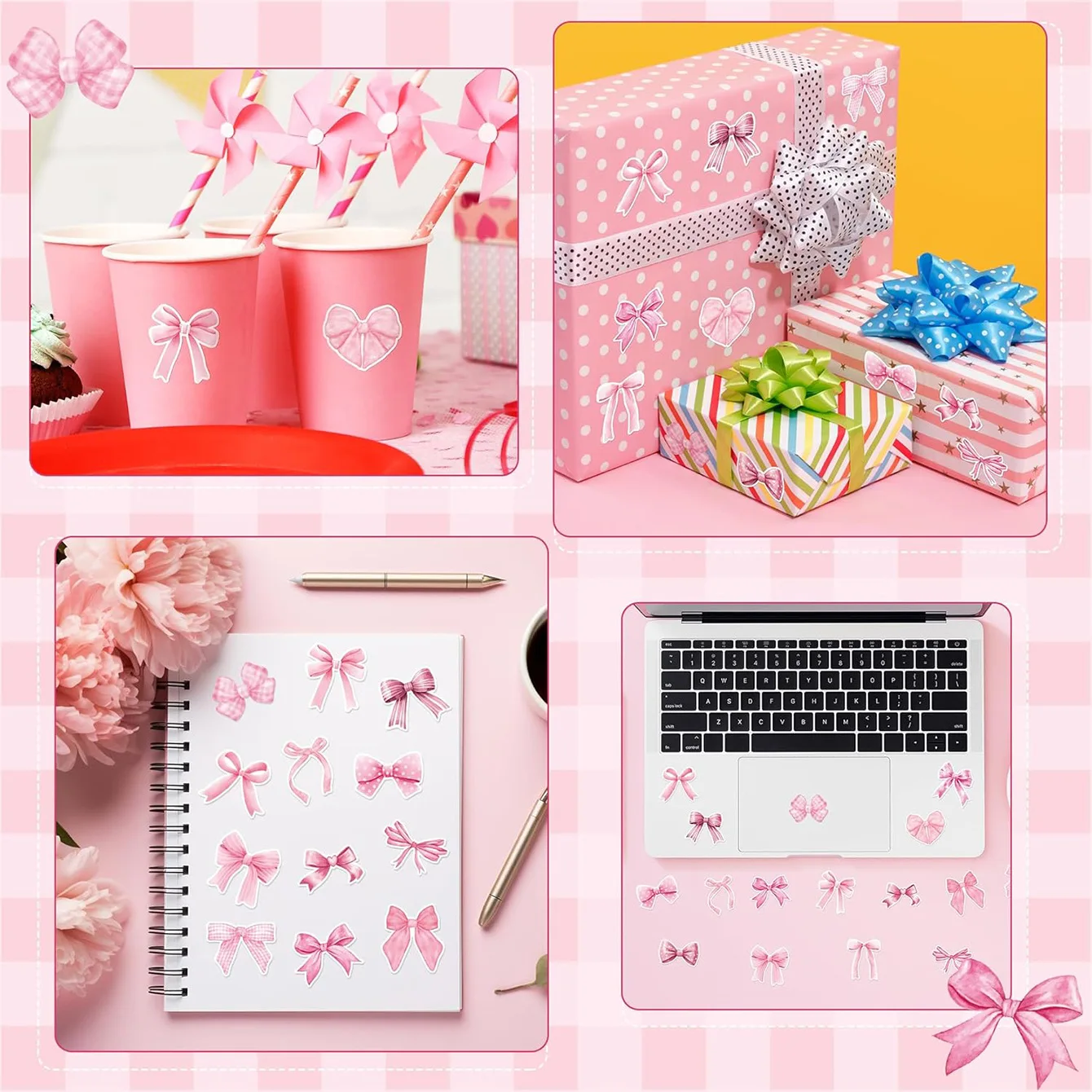 500stickers/roll 2.5cm Pink Bowknot Stickers Decoration Bows Sticker Notebook Scrapbooking Journaling gift sealing sticker