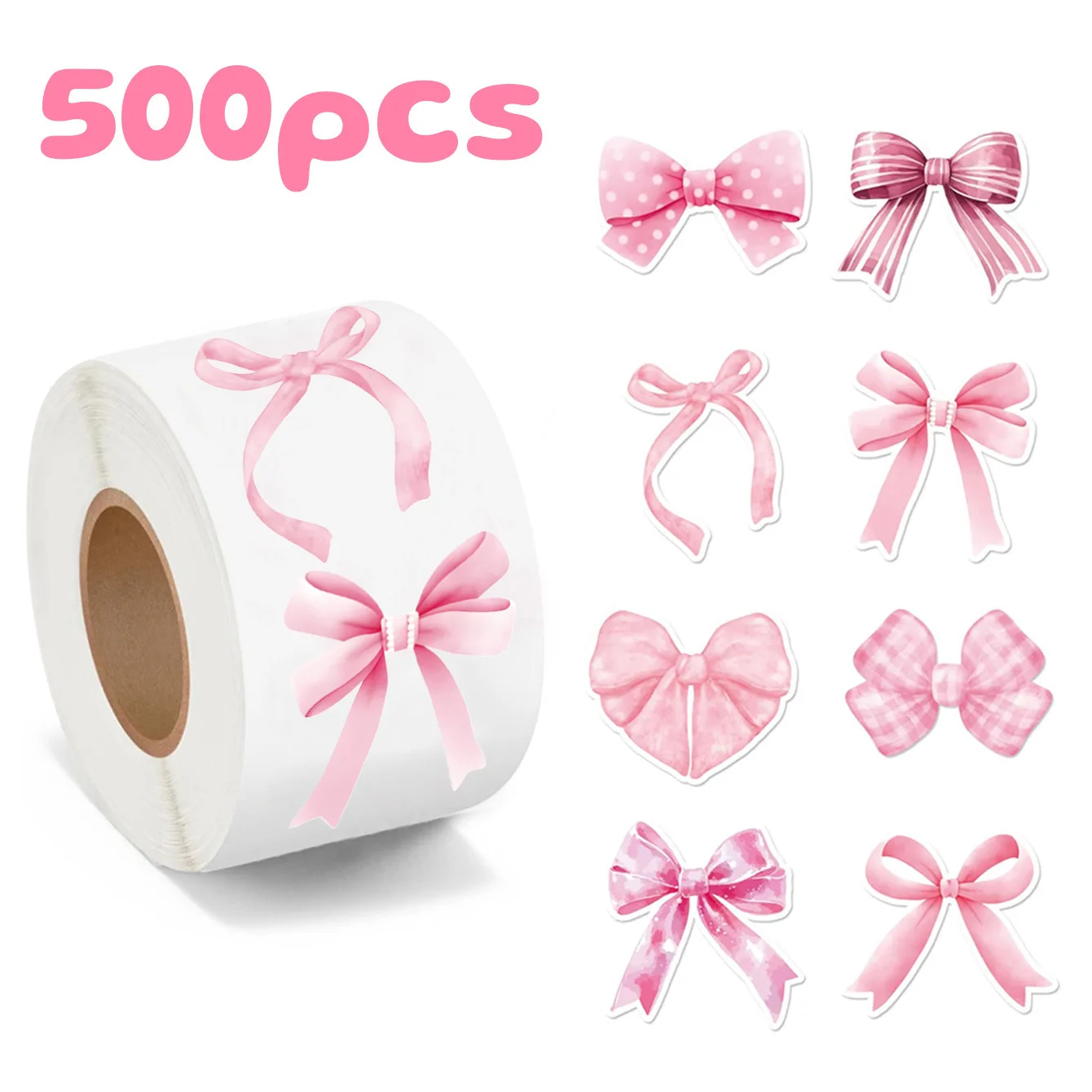 500stickers/roll 2.5cm Pink Bowknot Stickers Decoration Bows Sticker Notebook Scrapbooking Journaling gift sealing sticker