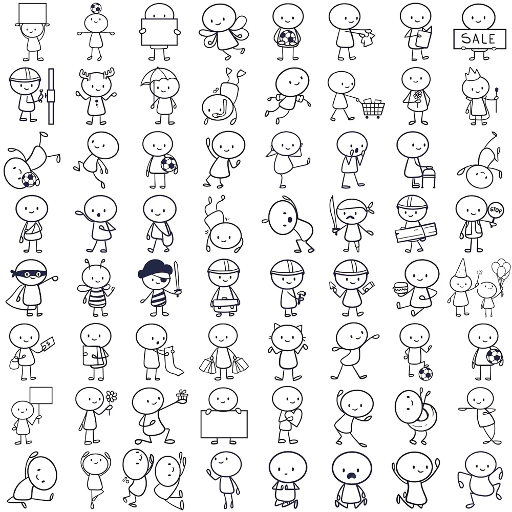66PCS Q Version of Small Character Painting Stickers Cartoon Cafe Scrapbook Stationery Water DIY Bottle Laptop Decals Sticker