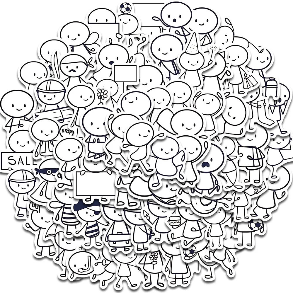 66PCS Q Version of Small Character Painting Stickers Cartoon Cafe Scrapbook Stationery Water DIY Bottle Laptop Decals Sticker