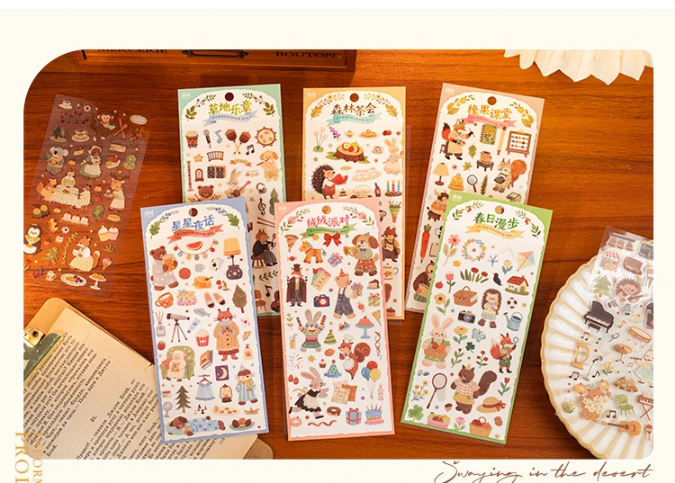 2sheets Forest Cute Friends Series Kawaii Cartoon Animal Die Cutting PET Stickers DIY Diary Phone Case Scrapbook Stickers