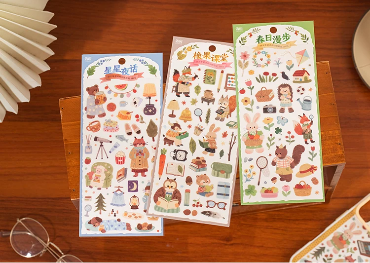2sheets Forest Cute Friends Series Kawaii Cartoon Animal Die Cutting PET Stickers DIY Diary Phone Case Scrapbook Stickers