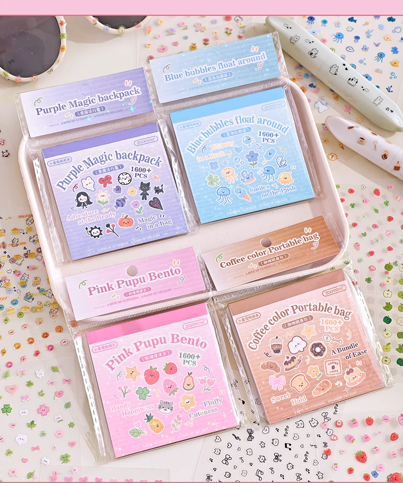 24sheets Kawaii Korean Aesthetic Stationery Stickers Mini Cartoon Stickers Books Cute Nail Stickers DIY Diary Scrapbook Material