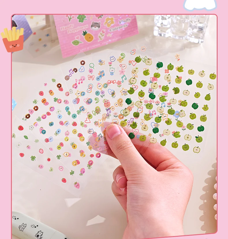24sheets Kawaii Korean Aesthetic Stationery Stickers Mini Cartoon Stickers Books Cute Nail Stickers DIY Diary Scrapbook Material