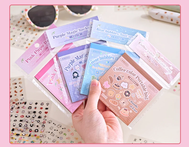 24sheets Kawaii Korean Aesthetic Stationery Stickers Mini Cartoon Stickers Books Cute Nail Stickers DIY Diary Scrapbook Material