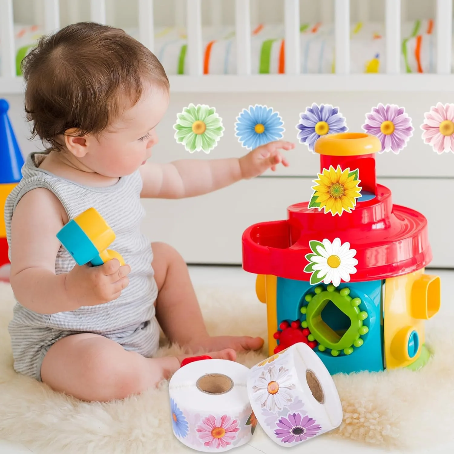 500Pcs 2.5cm/1inch Colorful Fower Shaped Sticker Decoration Gift Box Sticker Label Stationery Sticker
