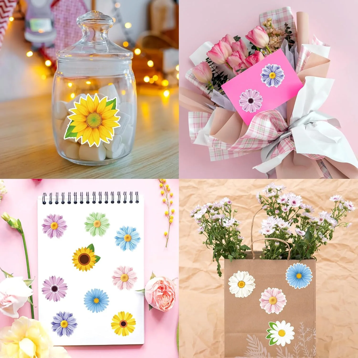 500Pcs 2.5cm/1inch Colorful Fower Shaped Sticker Decoration Gift Box Sticker Label Stationery Sticker
