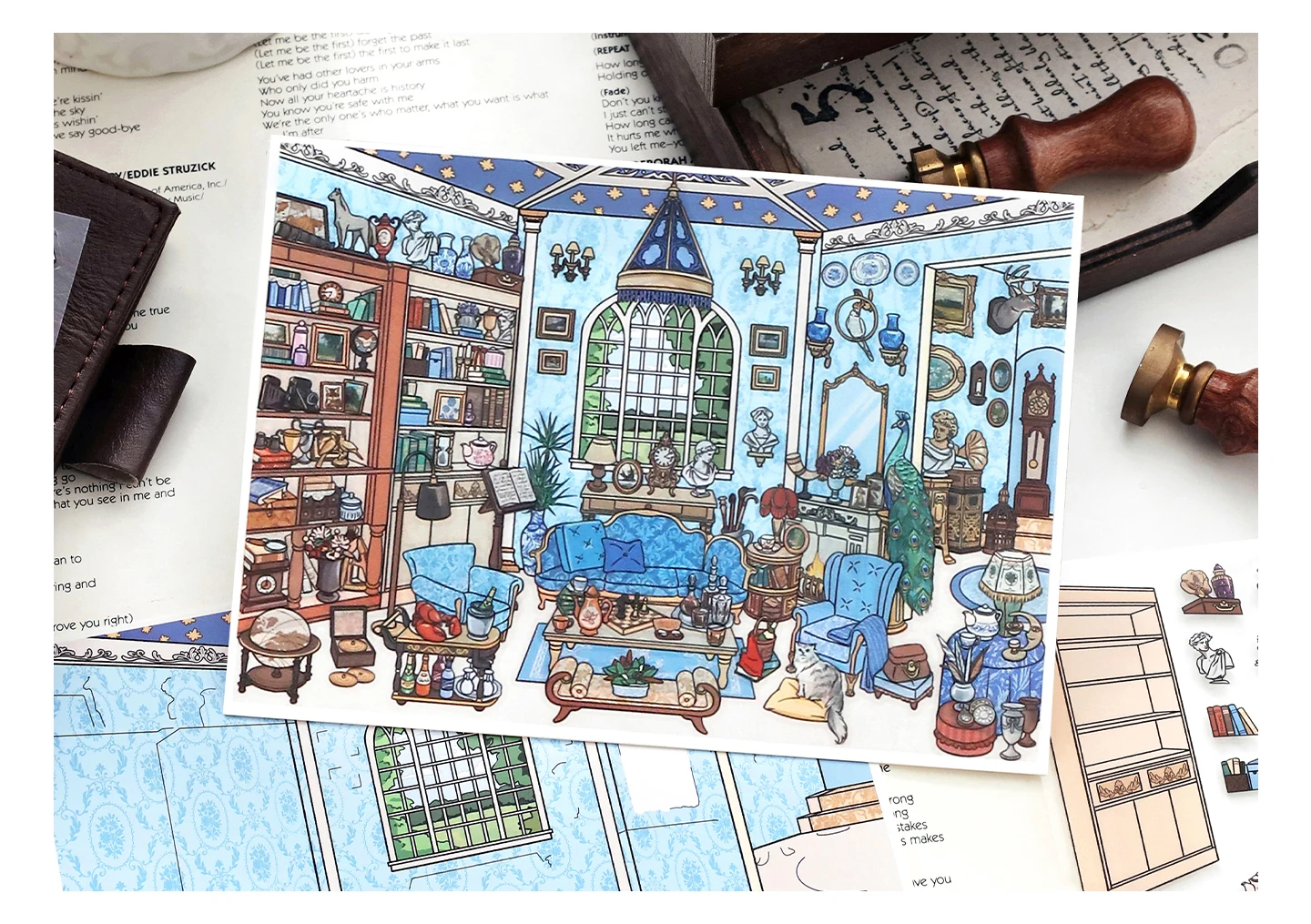 TIANZI Cartoon 3D Miniature Scene Stickers Set DIY Handcraft Cabin Landscape Pasting Stationery Cute Miniature Scene 3/12 Pcs