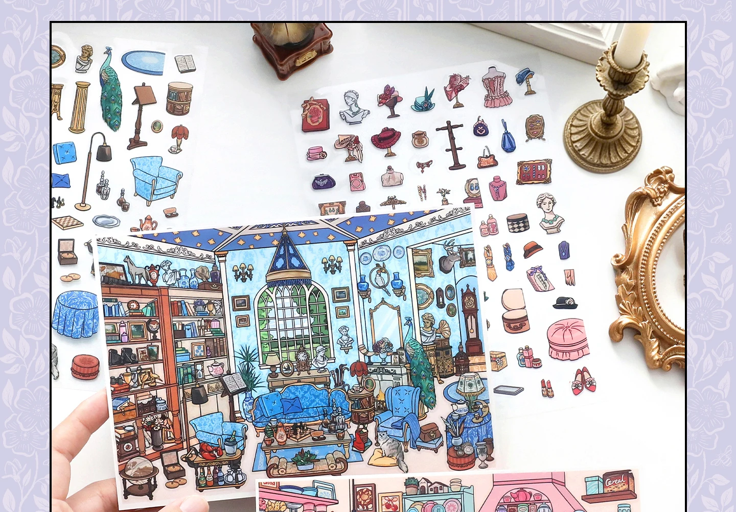 TIANZI Cartoon 3D Miniature Scene Stickers Set DIY Handcraft Cabin Landscape Pasting Stationery Cute Miniature Scene 3/12 Pcs