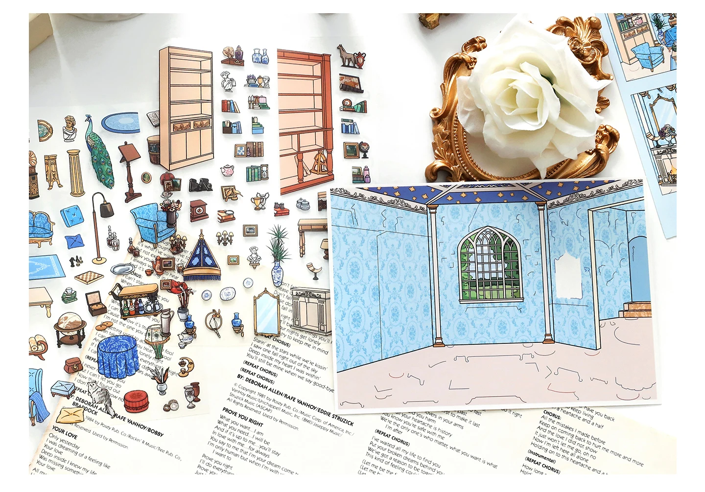 TIANZI Cartoon 3D Miniature Scene Stickers Set DIY Handcraft Cabin Landscape Pasting Stationery Cute Miniature Scene 3/12 Pcs