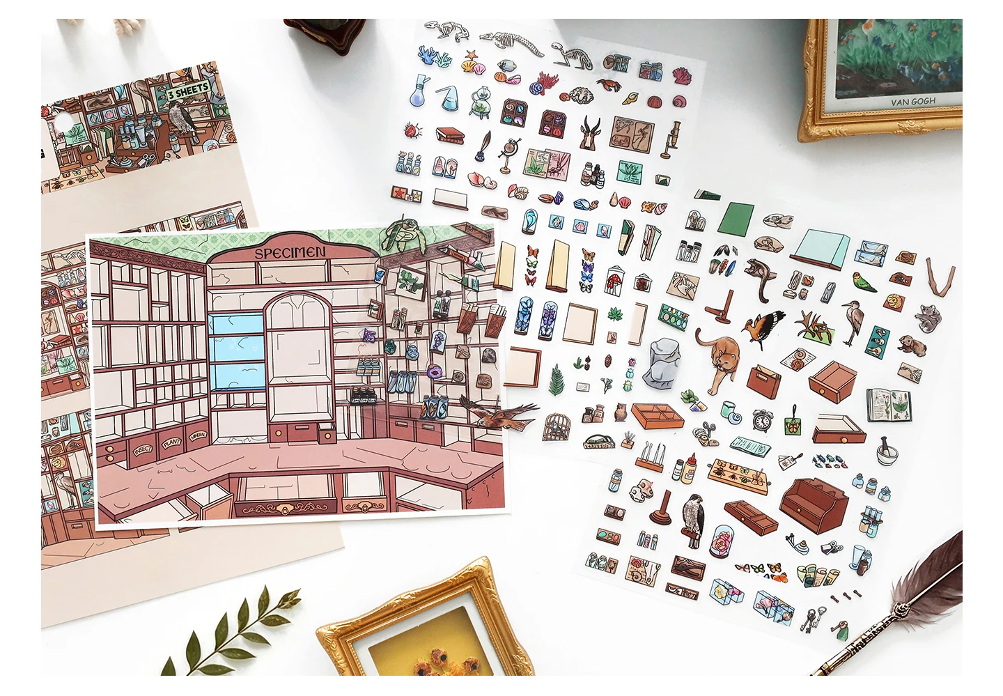 TIANZI Cartoon 3D Miniature Scene Stickers Set DIY Handcraft Cabin Landscape Pasting Stationery Cute Miniature Scene 3/12 Pcs
