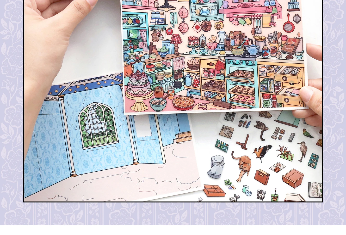 TIANZI Cartoon 3D Miniature Scene Stickers Set DIY Handcraft Cabin Landscape Pasting Stationery Cute Miniature Scene 3/12 Pcs
