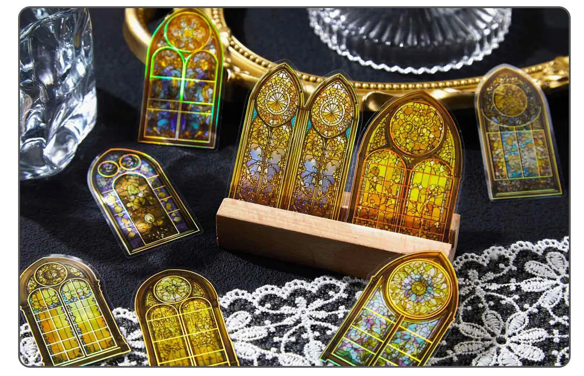 30pcs/1lot Kawaii Scrapbook Stickers The Tale of Color Windows Junk Journal Gold Planner Stationery Sticker Planner Decorative