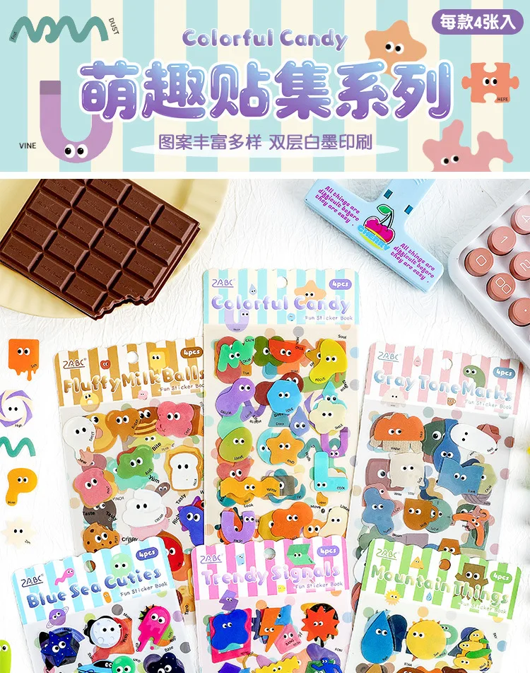 4pcs/lot Kawaii Stationery Stickers Cute Sticker Collection Scrapbooking Album Junk Journal Happy Planner Stickers