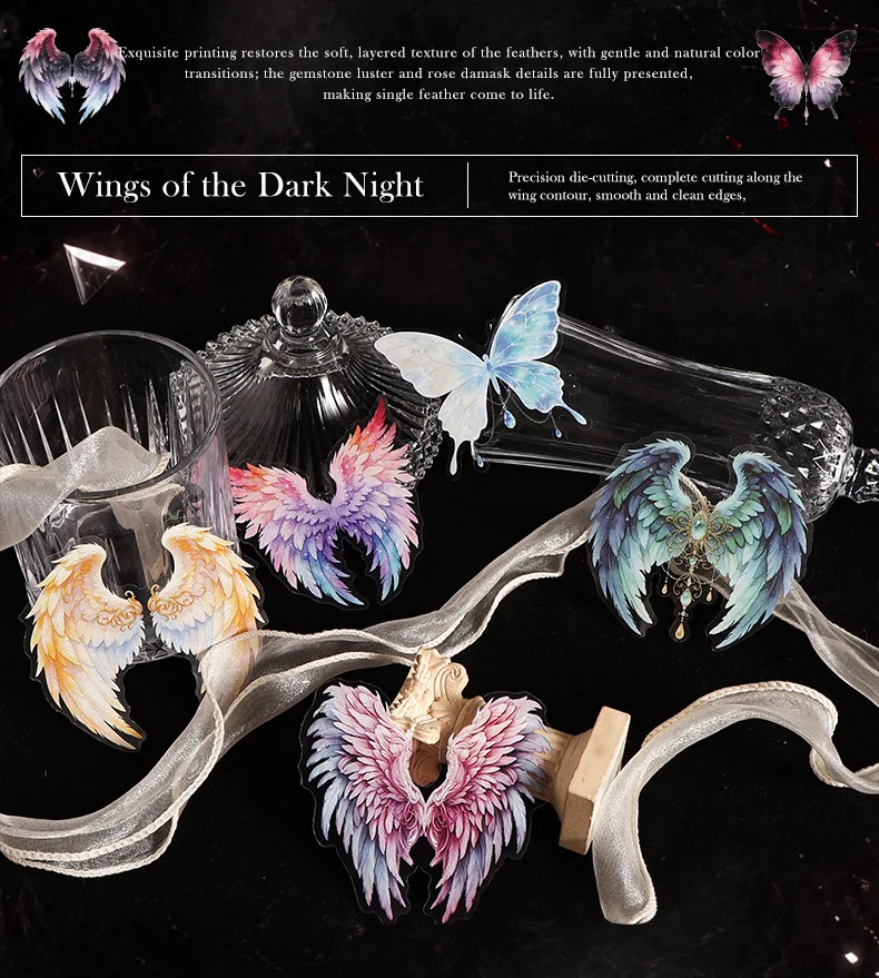 10pcs/1lot Kawaii Scrapbook Sticker Wings of the Dark Night Scrapbooking Supplies Planner Decorative Stationery Sticker