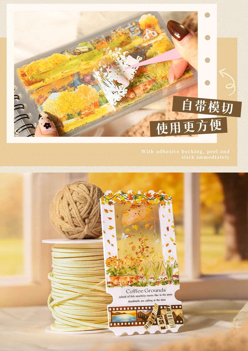 Journal GO 48pcs Autumn Picture Album Stickers Journal Diy Scrapbooking Supplies Diary Planner Album Aesthetic Stationery Decals