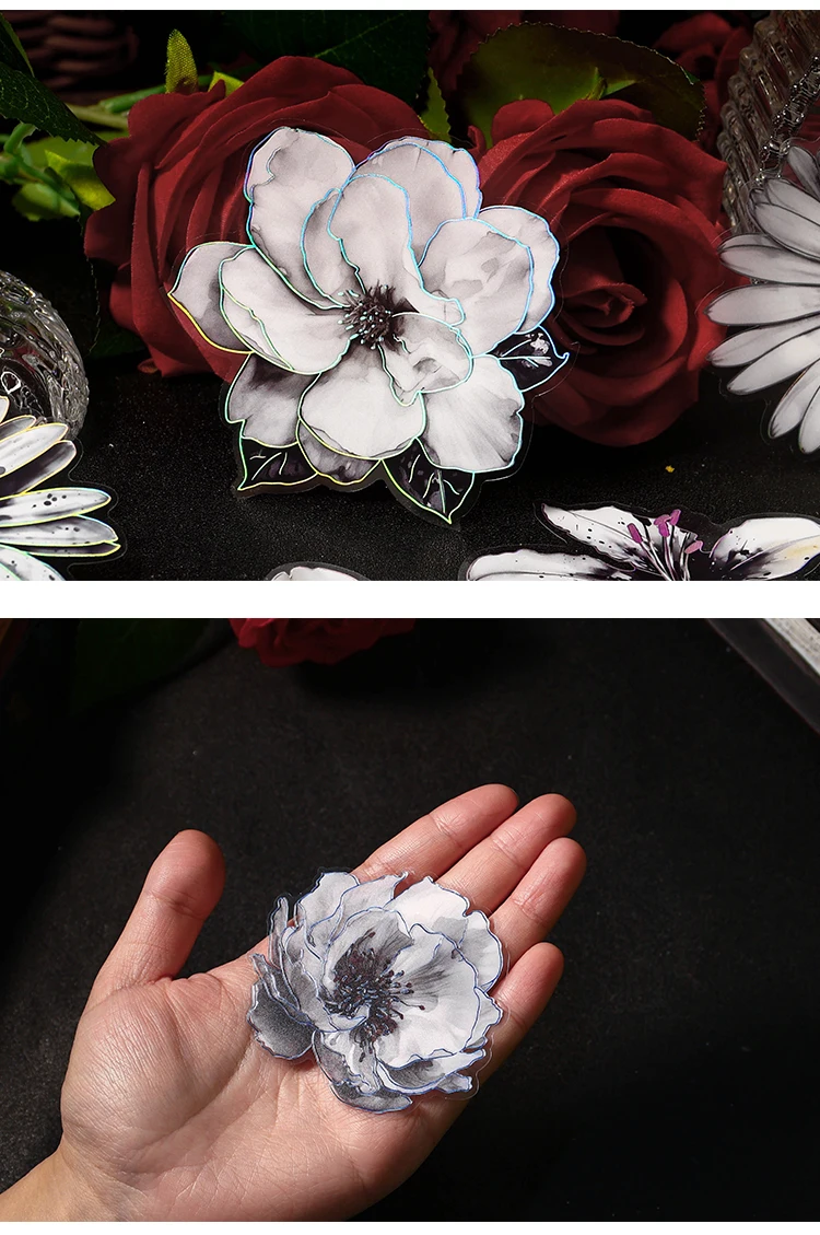 TIANZI 10pcs/pack Ink Dyed Flowers PET Stickers DIY Scrapbooking Materials Vintage Decorative Junk Journal Sticker Stationery