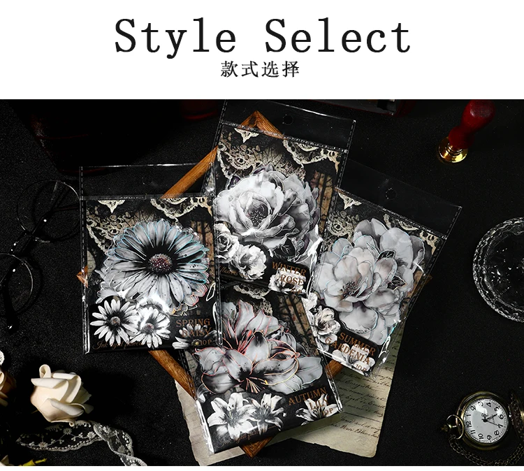 TIANZI 10pcs/pack Ink Dyed Flowers PET Stickers DIY Scrapbooking Materials Vintage Decorative Junk Journal Sticker Stationery