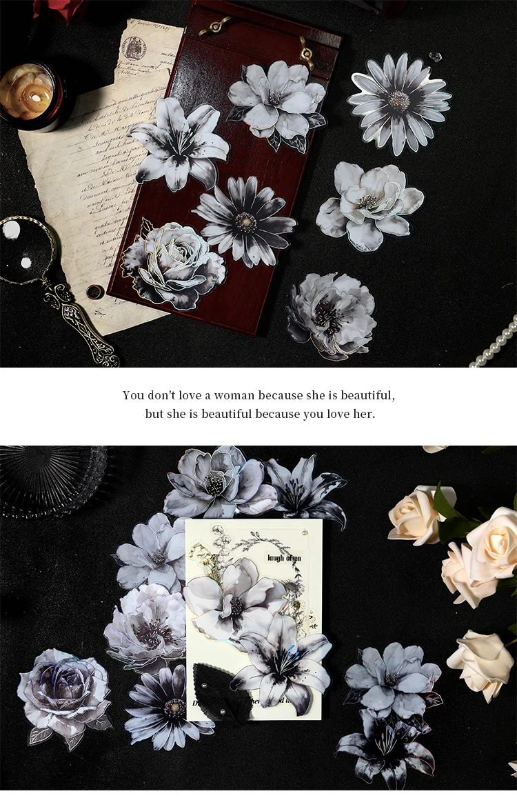 TIANZI 10pcs/pack Ink Dyed Flowers PET Stickers DIY Scrapbooking Materials Vintage Decorative Junk Journal Sticker Stationery