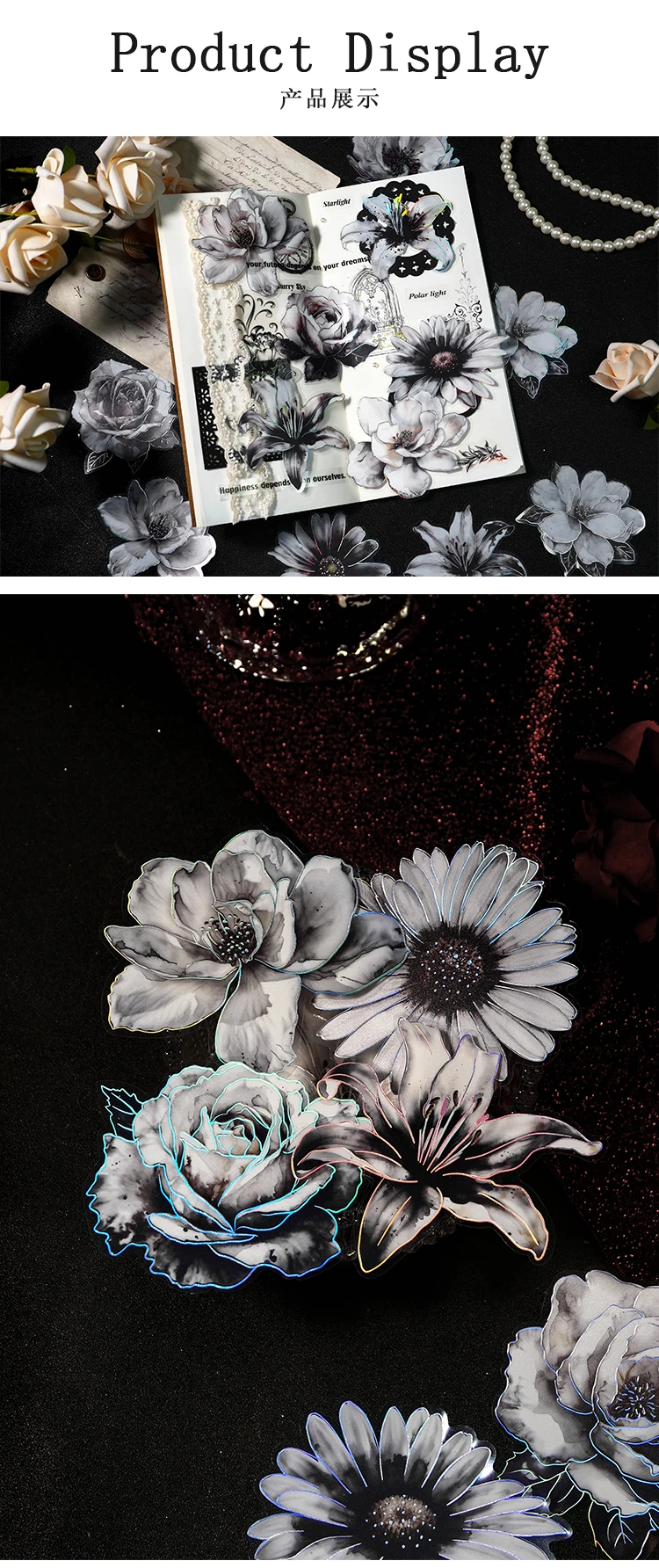 TIANZI 10pcs/pack Ink Dyed Flowers PET Stickers DIY Scrapbooking Materials Vintage Decorative Junk Journal Sticker Stationery