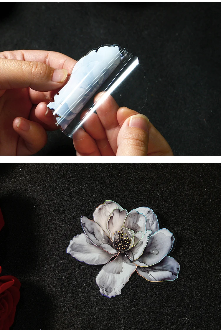 TIANZI 10pcs/pack Ink Dyed Flowers PET Stickers DIY Scrapbooking Materials Vintage Decorative Junk Journal Sticker Stationery